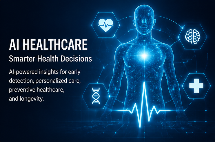 AI Healthcare solutions for digital health, preventive healthcare, longevity, personalized medicine, diagnostics, wellness technology, and AI-powered health optimization by HealthTrainX.